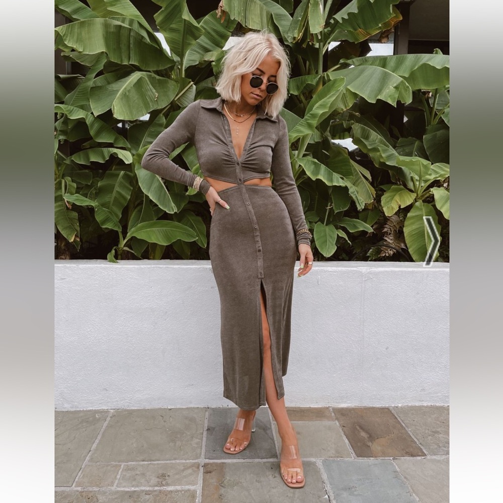 NWT 12th Tribe Afternoon Delight Olive Cutout Midi Dress Size Small
